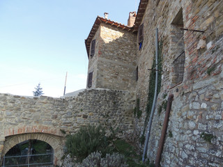 View of medieval walls around the village of Civitella Benazzone, Perugia, Italy.