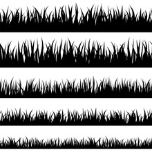 Grass Stencil. Isolated Greenery Silhouettes. Grassland Banners For Overlay Design.