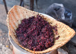Steamed sticky rice cooked on bamboo steaming purple rice berry in asia thailand style food
