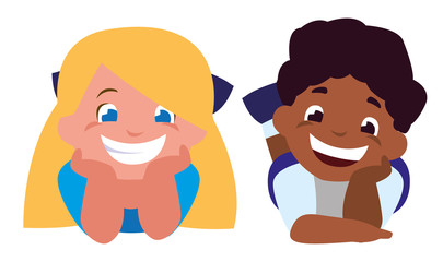 Poster - happy little interracial kids characters