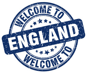 welcome to England blue round vintage stamp