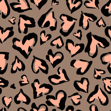 Leopard Pattern. Seamless Vector Print. Abstract Repeating Pattern - Heart Leopard Skin Imitation Can Be Painted On Clothes Or Fabric. 