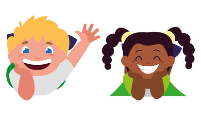 Poster - happy little interracial kids characters