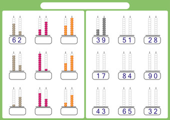 Abacus for Numbers up to 99, math worksheet for kids