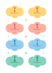 Wall Mural - math lesson exercises with cloud symbol