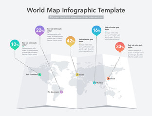 Poster - World map infographic template with colorful pointer marks. Easy to use for your design or presentation.