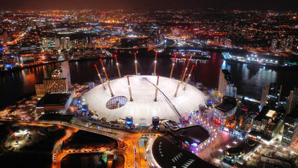 Wall Mural - Aerial night shot from iconic O2 Arena in Greenwich Peninsula