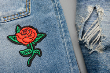 red rose embroidered patch