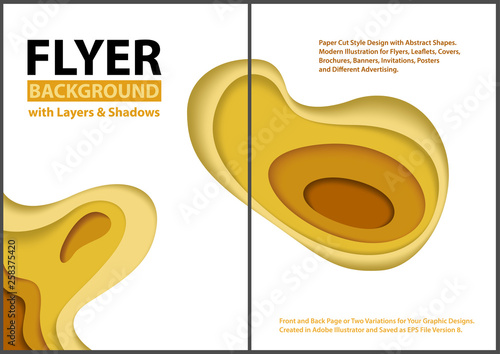 Modern Flyer Paper Cut Style Design with Yellow Layers - Graphic Illustration...