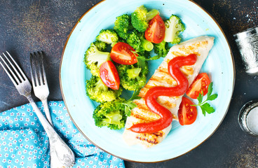 Wall Mural - fried chicken with broccoli