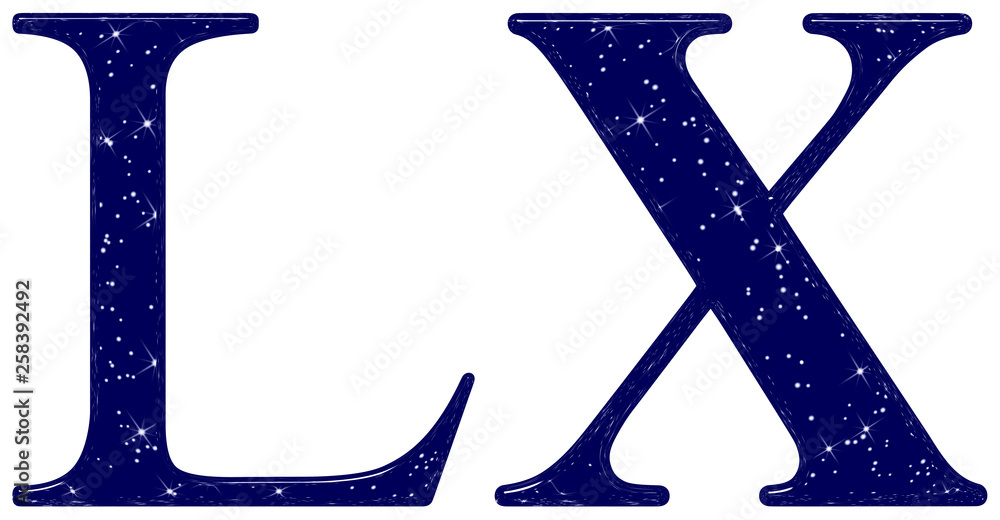 Roman numeral 60, sixty, six, star sky texture imitation, isolated on white background, 3d render