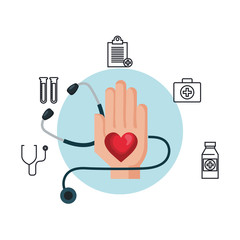 Sticker - hand with heart cardio and medical icons