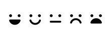 Basic emoticons set. Five facial expression of feedback - from positive to negative. Simple black vector icons