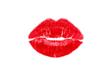 Fototapeta Storczyk - Red lipstick mark beautiful big lips kiss isolated on a white background