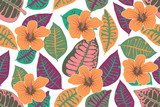 Fototapeta Młodzieżowe - Art floral vector tropical seamless pattern. 