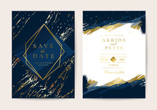 Wedding Invitation, Thank You Card, Rsvp, Posters Design Collection. Trendy Indigo Blue And White Marble Background Texture - Vector