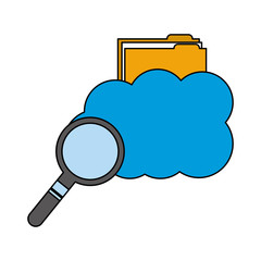 Wall Mural - cloud computing with folder and magnifying glass