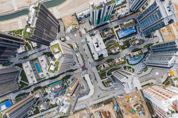 Canvas Print - Top dwon view of residential district in Hong Kong