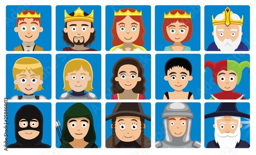 Medieval Characters Avatar Set Cartoon Vector Illustration