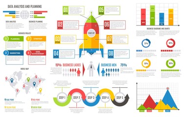 Poster - Infographics report. Financial charts diagrams bar chart graph business user interface design vector presentation infographic template set