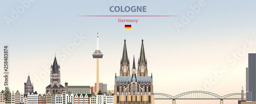 Fotografía Vector illustration of Cologne city skyline on colorful gradient beautiful day s