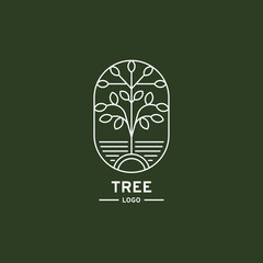 Wall Mural - Modern tree logo, line design. Vector illustration. Oval element