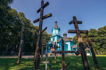 Canvas Print - Crosses on a cemetery next to Orthodox Church in Koterka village in Podlasie region of Poland