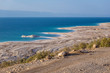 Jordanian side of Dead Sea with deposits of so called rock salt, view from road 65
