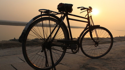 old bicycle on a background