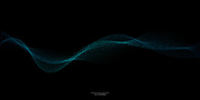 Flowing Particles Wave Pattern, Blue And Green Color Isolated On Black Background. Vector In Concept Of AI Technology, Science, Music.