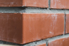 Closeup Perspective View Of A Red Brick Wall, Selective Focus