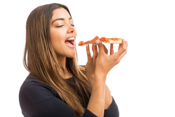 Wall Mural - Woman Eating Fast Food On Weekend