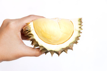 Wall Mural - King of fruit; hand holding ripe durian 