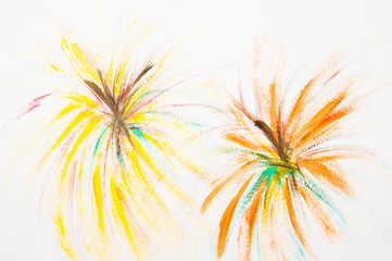  Hand painted fireworks in yellow and orange