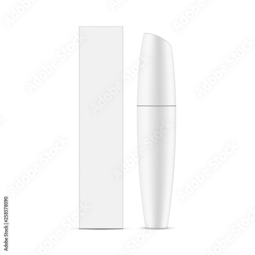 Download Mascara Tube With Packaging Box Mockup Isolated On White Background Vector Illustration Stock Vector Adobe Stock