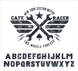 Wall Mural - Cafe Racer. Handmade serif font. Vintage typeface. Custom motor. Handmade logo and font. Retro American stile.