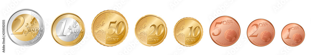 set of all euro coins - obrazy, fototapety, plakaty 