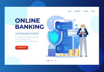 Online banking concept with character. Online secure payment. Can use for web banner, infographics, hero images. Flat isometric vector illustration isolated on white background. Character design.