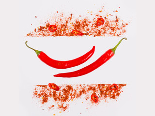 Wall Mural - Raw fresh organic, red pepper flakes and dried ground chili pepper with sliced