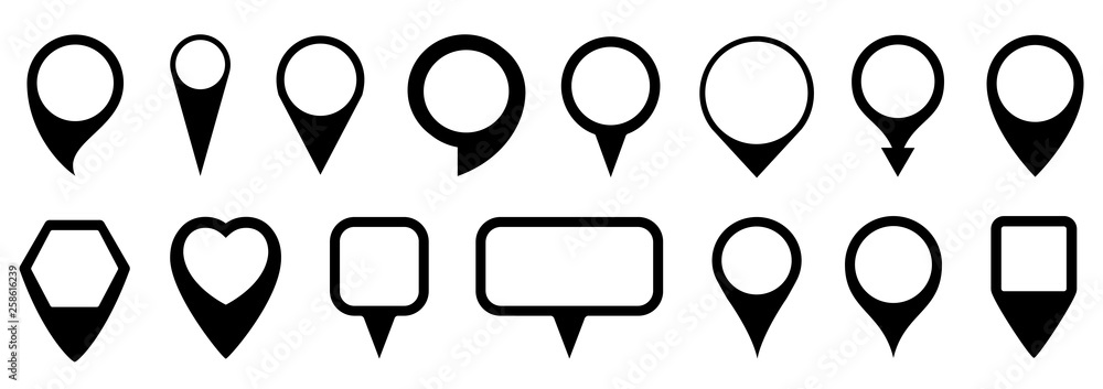 Set pin map marker pointer icon, GPS location flat symbol – vector for stock - obrazy, fototapety, plakaty 