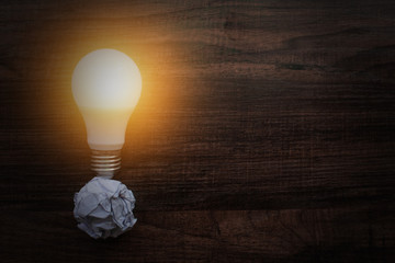 Wall Mural - idea and pure bright energy concept, light bulb and paper