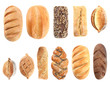 Set of fresh bread on white background, top view