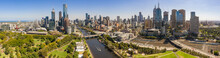 Panoramic View Of The Beautiful City Of Melbourne As Captured From Above The Yarra River On A Summer Day