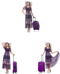 Wall Mural - Young woman with suitcase isolated on white 