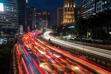 Trail lights from rush traffic at night time