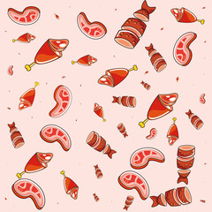 Sticker - fresh sausages food pattern background