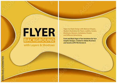 Modern Flyer Paper Cut Style Design with Yellow Layers - Graphic Illustration...