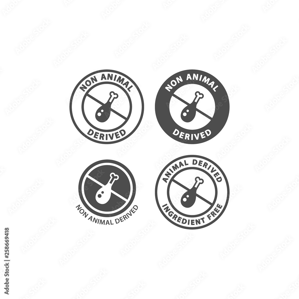 No animal derived food ingredient circle label icon set. Animal derived ...