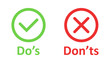 Do's and don'ts sign icon in flat style. Like, unlike vector illustration on white isolated background. Yes, no business concept.
