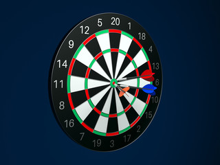 Sticker - Dartboard with darts. 3d rendering illustration on blue background